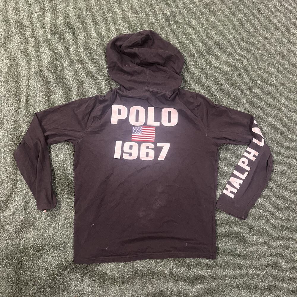 Polo Ralph Lauren Men's Navy Big Pony Logo Graphic Big Pony Hooded T-Shirt Med